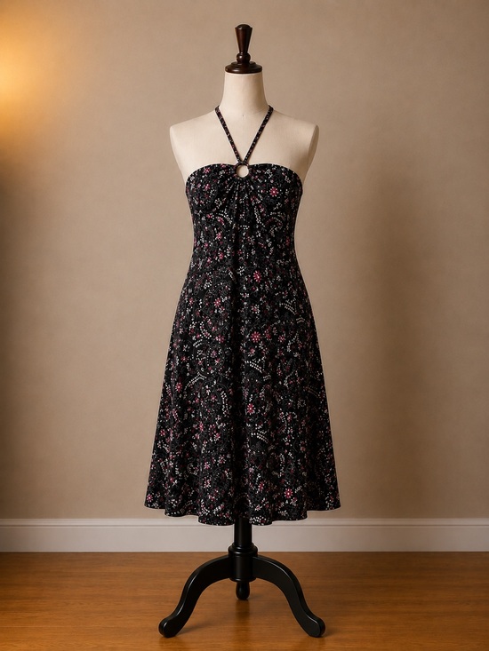 LOFT Dresses & Skirts - LOFT Brown Strapless Floral Midi Dress with Ring Halter